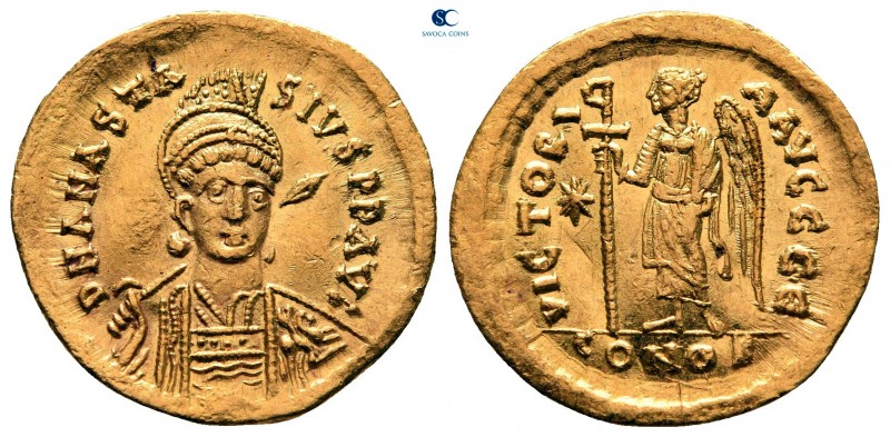 Anastasius I AD 491-518. Constantinople. 5th officina
Solidus AV

21 mm, 4,49...