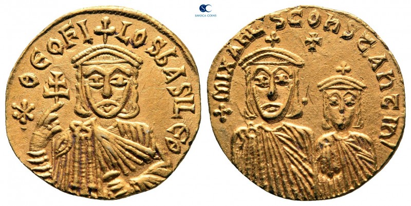 Theophilus, with Constantine and Michael II AD 829-842. Constantinople
Solidus ...