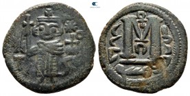 Arab-Byzantine. Dimashq (Damascus). temp. Yazid I ibn Mu\'awiya AH 60-64. Arab-Byzantine type. 'Pseudo-Damascus' mint. Fals AE