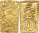 Japan. Gold. 1860-1867. Bu. EF. Manen 1 Bu-ban-kin Hane bu variety Gold JNDA09-41. 0.82g. Au574/Ag426. aprx.13.00mm.