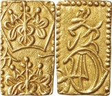 Japan. Gold. 1860-1867. Bu. EF. Manen 1 Bu-ban-kin Hane bu variety Gold JNDA09-41. 0.82g. Au574/Ag426. aprx.13.00mm.