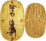 Japan. Gold. 1573-1609. VF. Tensho Oban-kin Gold Rewritten JNDA09-3. 165.40g. Au730/270. aprx.160.50mm. w/JNDA Cert. Toyotomi Hideyoshi (1537-1598) wa...
