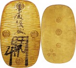 Japan. Gold. 1838-1860. VF/EF. Tempo Oban-kin Gold Original Ink JNDA09-9. 165.38g. Au674/Ag326. aprx.156mm. w/JNDA Cert.