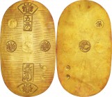 Japan. Gold. 1837-1843. 五 Ryo. EF. Tempo 5 Ryo ban-kin Gold JNDA09-12. 33.75g. Au842/Ag158. aprx.88.20mm. w/JNDA Cert.