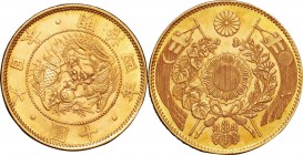 Japan. Gold. 1871. 10 Yen. UNC. NGC MS63. Old type 10 Yen Gold JNDA01-2. 16.66g. .900. 29.42mm. w/JNDA Cert.