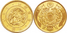 Japan. Gold. 1870. 5 Yen. EF. Old type 5 Yen Gold Deep scales variety JNDA01-3. 8.33g. .900. 23.84mm. w/JNDA Cert.