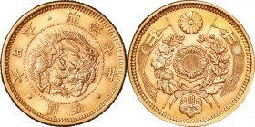 Japan. Gold. 1874. 5 Yen. UNC. NGC MS64. Old type 5 Yen Gold Reduced JNDA01-3A. 8.33g. .900. 21.82mm. w/JNDA Cert.