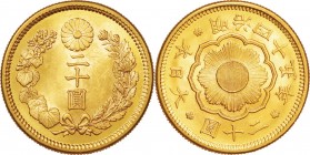 Japan. Gold. 1912. 20 Yen. UNC. New type 20 Yen Gold JNDA01-6. 16.67g. .900. 28.78mm. w/JNDA Cert.