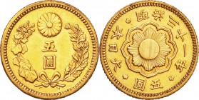 Japan. Gold. 1898. 5 Yen. VF. New type 5 Yen Gold JNDA01-8. 4.17g. .900. 16.96mm. w/JNDA Cert.