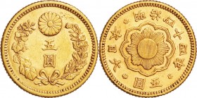 Japan. Gold. 1911. 5 Yen. EF. New type 5 Yen Gold JNDA01-8. 4.17g. .900. 16.96mm. w/JNDA Cert.