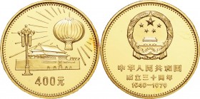 China. Gold. 1979. 400 Yuan. Proof. NGC PF69 CAMEO. 30th Anniversary of People's Republic -Tiananmen- Gold Proof 400 Yuan. 16.95g. .917. 27.00mm.