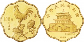 China. Gold. 1993. 100 Yuan. Proof. Year of the Rooster Scalloped Gold Proof 100 Yuan. 16.97g. .916. 27.00mm. w/o Case and Cert.