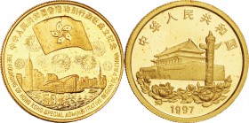 China. Gold. 1997. 50 Yuan. Proof. Return of Hong Kong to China Gold Proof 50 Yuan. 15.55ｇ. .999. 27.00mm.