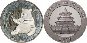 China. Silver. 2017. 10 Yuan. UNC. Panda -Deep Frozen Edition- Colorized Silver 10 Yuan. 30.00g. .999. 40.00mm. Cert. No. 522.