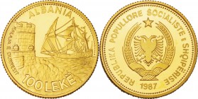 Albania. Gold. 1987. 100 Leke. Proof. Seaport of Durazzo Gold Proof 100 Leke. 6.45g. .900. 21.00mm.