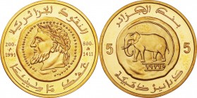 Algeria. Gold. 1991. 5 Dinars. UNC. Numidian King Massinissa Gold 5 Dinars. 16.12g. .920.
