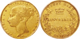 Australia. Gold. 1855. Sovereign. F/VF. PCGS VF35. Victoria Gold Sovereign Rare Date. 7.98g. .917. 22.00mm. Slab Flaws.