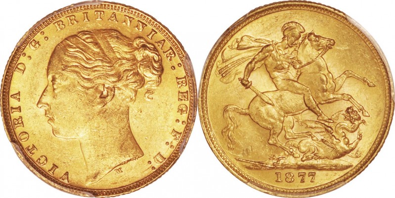 Australia. Gold. 1877. Sovereign. AU. PCGS MS62. Victoria Young Head Gold Sovere...