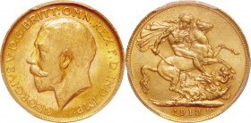 Australia. Gold. 1913. Sovereign. UNC. PCGS MS63. George V Gold Sovereign. 7.99g. .917. 21.00mm.