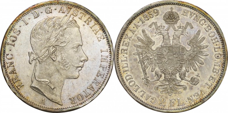 Austria. Silver. 1859. 2 Florin. EF. Franz Joseph I Silver 2 Florin. 24.69g. .90...