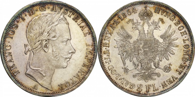 Austria. Silver. 1864. 2 Florin. AU. Franz Joseph I Silver 2 Florin. 24.69g. .90...