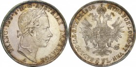 Austria. Silver. 1864. 2 Florin. AU. Franz Joseph I Silver 2 Florin. 24.69g. .900. 36.00mm. Toned.
