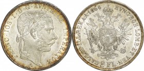 Austria. Silver. 1866. 2 Florin. AU. Franz Joseph I Silver 2 Florin. 24.69g. .900. 36.00mm. Toned.
