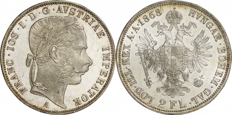 Austria. Silver. 1868. 2 Florin. AU. Franz Joseph I Silver 2 Florin. 24.69g. .90...