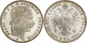 Austria. Silver. 1868. 2 Florin. AU. Franz Joseph I Silver 2 Florin. 24.69g. .900. 36.00mm. Toned.