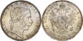 Austria. Silver. 1870. 2 Florin. AU. Franz Joseph I Silver 2 Florin. 24.69g. .900. 36.00mm. Toned.
