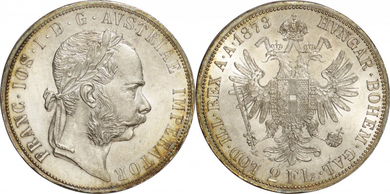 Austria. Silver. 1873. 2 Florin. UNC. Franz Joseph I Silver 2 Florin. 24.69g. .9...