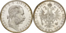 Austria. Silver. 1874. 2 Florin. Prooflike UNC. Franz Joseph I Silver 2 Florin. 24.69g. .900. 36.00mm. Toned.