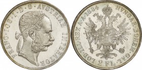 Austria. Silver. 1884. 2 Florin. Prooflike UNC. Franz Joseph I Silver 2 Florin. 24.69g. .900. 36.00mm. Toned.