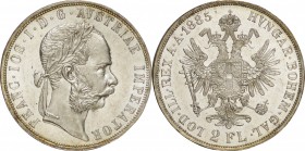 Austria. Silver. 1885. 2 Florin. UNC. Franz Joseph I Silver 2 Florin. 24.69g. .900. 36.00mm. Toned.