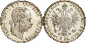 Austria. Silver. 1886. 2 Florin. Prooflike UNC. Franz Joseph I Silver 2 Florin. 24.69g. .900. 36.00mm. Toned.