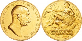 Austria. Gold. 1908. 100 Corona. AU. PCGS MS61. 60th Anniversary of the Reign of Franz Joseph I Gold 100 Corona. 33.87ｇ. .900. 37.00mm.