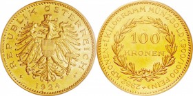Austria. Gold. 1924. 100 Kronen. AU Prooflike. PCGS PL62. Imperial Eagle Gold Prooflike 100 Kronen. 33.88g. .900. 37.00mm.