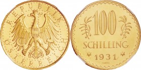 Austria. Gold. 1931. 100 Shilling. UNC Proofllike. NGC PL65. Imperial Eagle Gold Prooflike 100 Schilling. 23.52g. .900. 33.20mm.