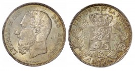 Belgium. Silver. 1872. 5 Franc. UNC-. PCGS MS63. Leopold II Silver 5 Francs. 25.00g. .900. 37.30mm. Toned.