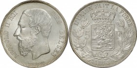 Belgium. Silver. 1873. 5 Franc. UNC-. PCGS MS63. Leopold II Silver 5 Francs. 25.00g. .900. 37.30mm.