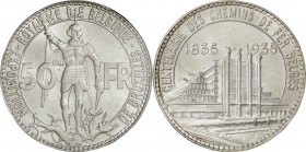 Belgium. Silver. 1935. 50 Franc. FDC. PCGS MS66. Brussels International Exposition and Belgian Railroads Centennial Silver 50 Francs. 22.00g. .680. 35...