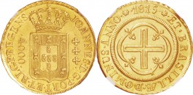Brazil. Gold. 1815. 4000 Reis. AU. NGC MS62. Figure of crest Gold 4000 Reis. 8.06g. .917. 27.00mm.