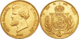Brazil. Gold. 1864. 20000 Reis. VF/EF. Pedro II Gold 20000 Reis. 17.92g. .917. 30.30mm.
