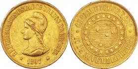 Brazil. Gold. 1897. 20000 Reis. VF. Liberty Head Gold 20000 Reis. 17.93g. .917. 30.30mm.