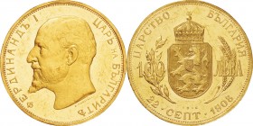 Bulgaria. Gold. 1912. 100 Leva. Prooflike. NGC MS61+PL. Declaration of Independence Prooflike Gold 100 Leva. 32.26g. .900. 35.00mm.