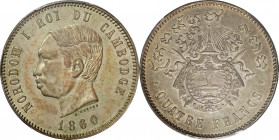Cambodia. Silver. 1860. 4 Franc. EF. PCGS AU55. Norodom I Silver 4 Francs Original Strike. 20.00g. .925. 34.80mm.