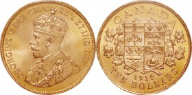 Canada. Gold. 1914. 10 Dollar. UNC. PCGS MS65. George V Gold 10 Dollars. 16.71g. .900. 27.00mm.