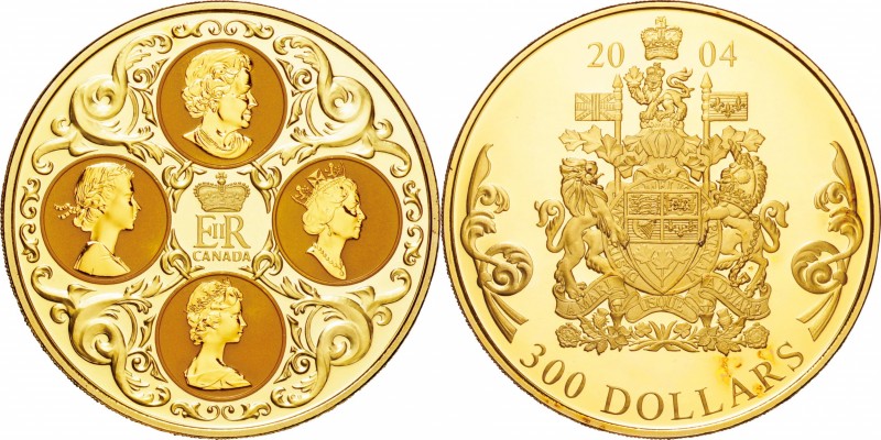 Canada. Gold. 2004. 300 Dollar. Proof. Elizabeth II "Quadruple Cameo Portraits" ...