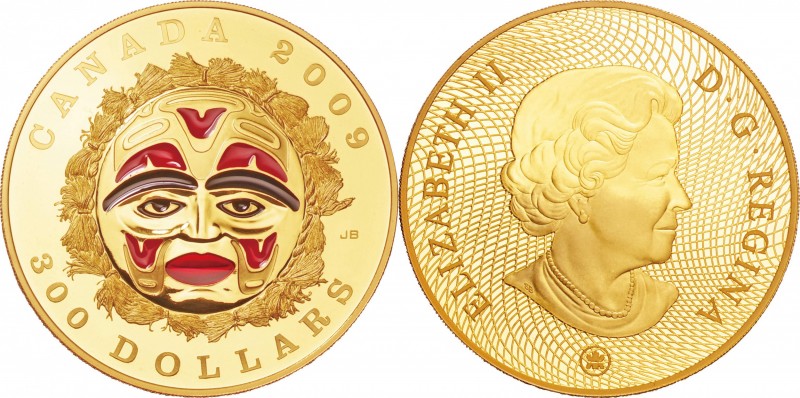 Canada. Gold. 2009. 300 Dollar. Proof. Four Seasons Moon Mask -Summer- Gold Proo...