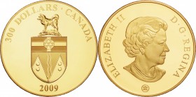 Canada. Gold. 2009. 300 Dollar. Proof. Provincial Coat of Arms: Yucon Gold Proof 300 Dollars. 60.00g. .583. 50.00mm.